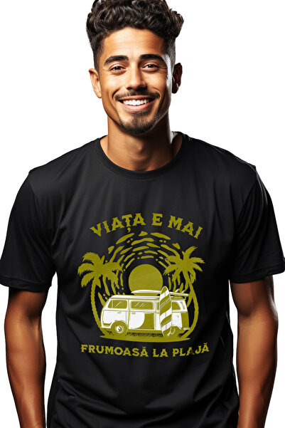 StoryGift Romania Tricou Barbati Viata E Mai Frumoasa La Plaja Vacanta Carava...