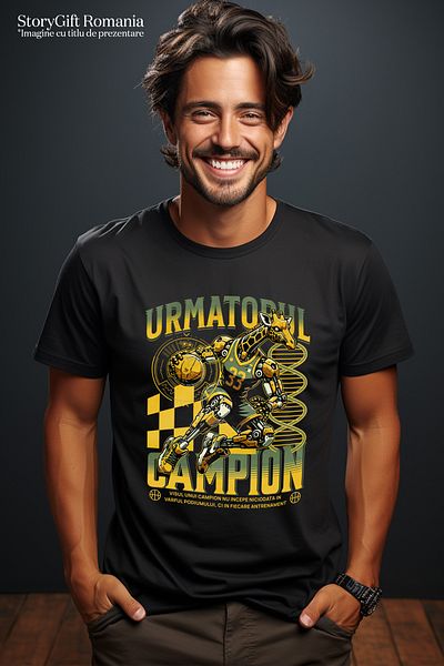 StoryGift Romania Men's T-Shirt The Next Basketball Champion - Robot Giraffe with Front Print, 100% Cotton