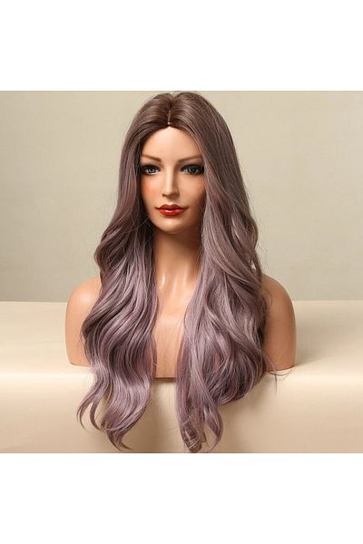 animis beauty Peruca lunga Lila / Mov, fibra sintetica cu aspect natural, par lung ondulat, 65 cm