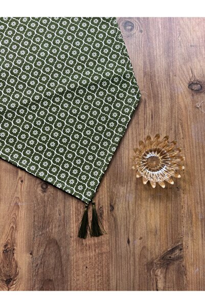 HALFART Yeşil Yonca Desenli Duck Keten Runner | Su Geçirmez, Leke Tutmaz | 40...