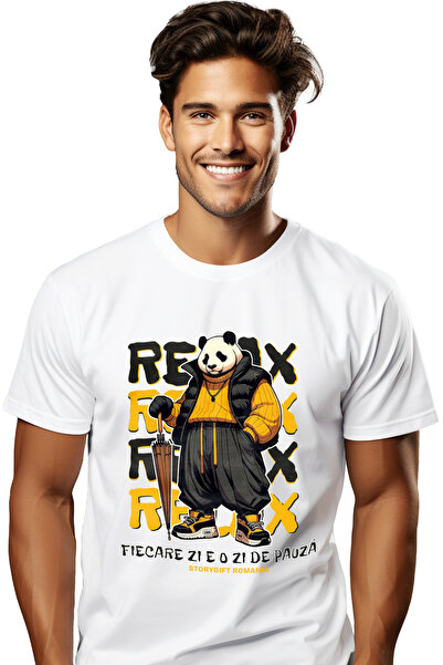 StoryGift Romania Tricou Barbati Urs Panda Relaxat Fiecare Zi E O Zi De Pauza...