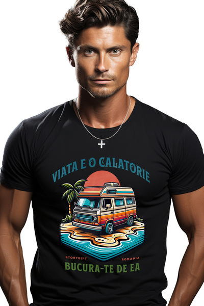 StoryGift Romania Tricou Barbati Viata E O Calatorie Bucura-te De Ea Natura C...