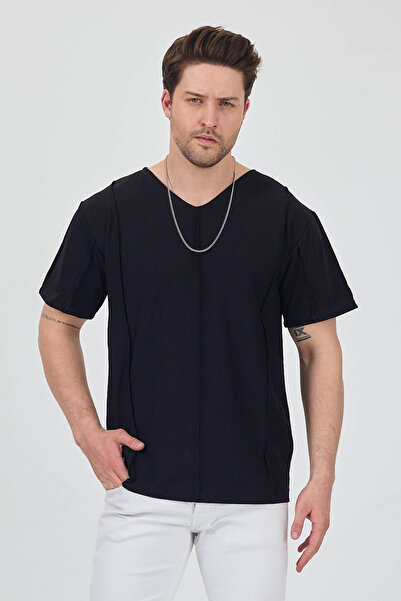 rammers V-Neck Stripe Detailed Short Sleeve T-Shirt