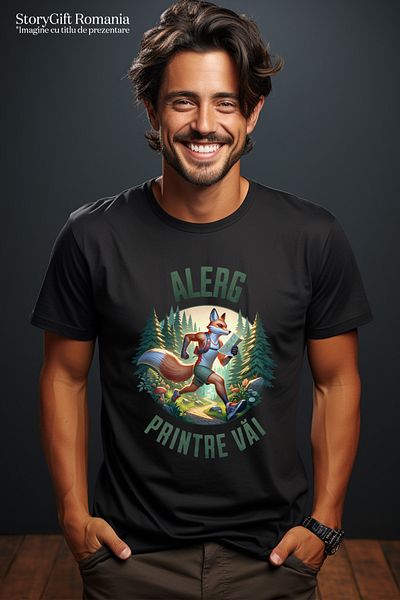 StoryGift Romania Men's T-shirt fox scout in the forest nature map with print on the front, 100% Cotton, Ne