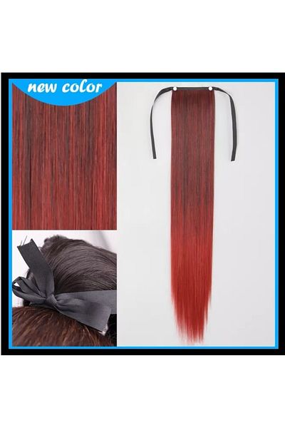 animis beauty Hair extension Ombre RED ponytail, straight, 60 cm, synthetic fiber with natural look