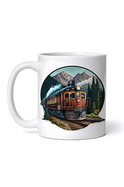 OEM Cană albă personalizată, Trenul călătorește prin munți, INOVATIX®. 330ml