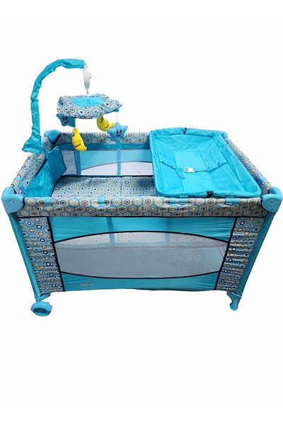 BabyCara Multi-Purpose Nursery Playpen Foldable Cot And Diaper Changer Baby Bed Hanging Toys Carry Bag 110x70