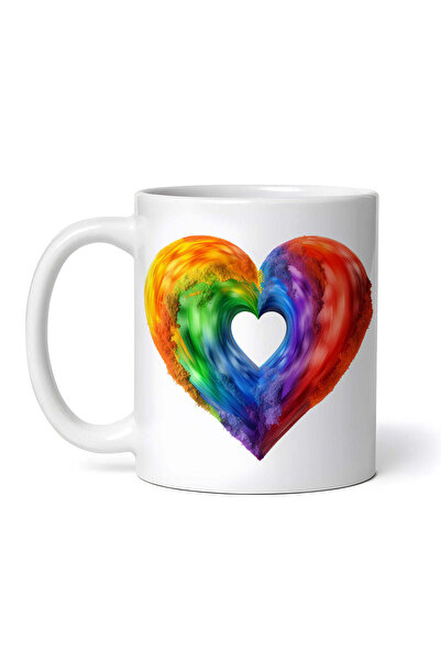 OEM Personalized white mug, Rainbow Heart Lining, INOVATIX®. 330ml