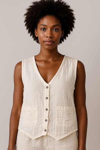 enmodaiçgiyim White 100% Cotton Muslin Fabric Women's Sıfırkol Vest