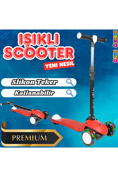 Doğan Oyuncak Dünyası Lupa Katlanabilir Işıklı 3 Tekerlekli Kırmızı Scooter -...