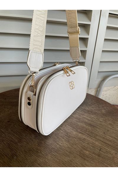 MUJGAN Γυναικεία κρεμ τσάντα ώμου Buzy Satin Leather 3 θέσεων με ρυθμιζόμενο λουράκι Ποιοτική τσάντα χεριού και ώμου