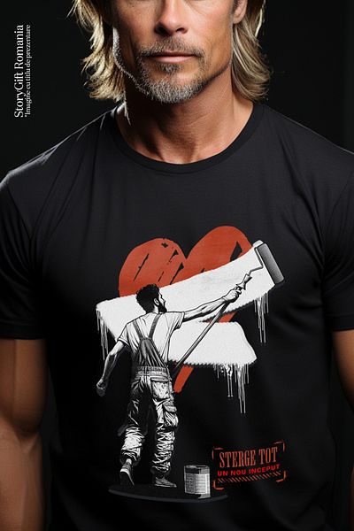 StoryGift Romania Tricou Barbati Zugrav Stergand Inima Dezamagit Dragoste Toxica Cu Imprimeu Pe Fata, 100% Stg