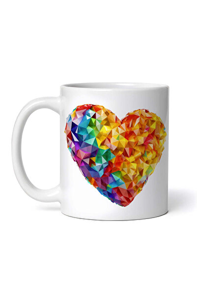 OEM Personalized white mug, Rainbow Heart Crystals, INOVATIX®. 330ml