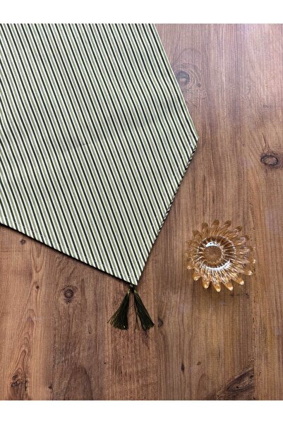 HALFART Yeşil Çizgili Duck Keten Runner | Su Geçirmez, Leke Tutmaz | 40x140 c...