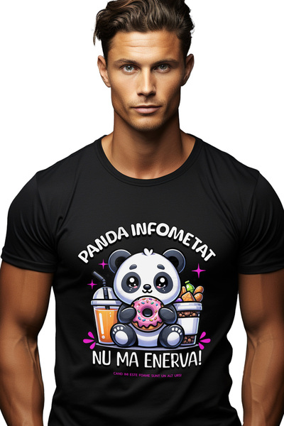 StoryGift Romania Tricou Barbati Urs Panda Cu Mancare Text Amuzant Nu Ma Ener...