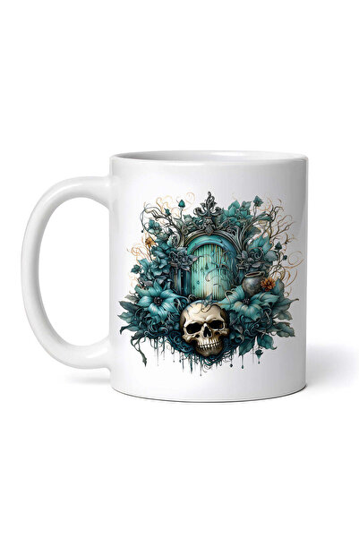 OEM Cană albă personalizată, intrare în castelul fermecat, craniu și flori, I...