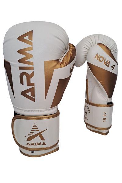 ARIMA Nova-4 Boks-Kickboks-Muaythai Gloves White-Gold (8Oz-10Oz-12Oz)
