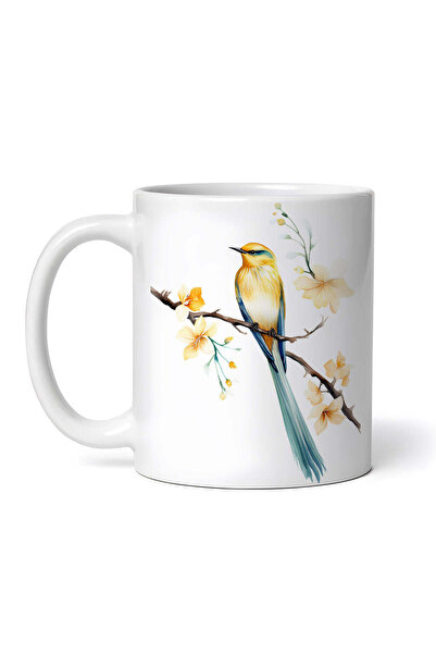 OEM Εξατομικευμένη λευκή κούπα, Κίτρινο πουλί σε ανθισμένο κλαδί, INOVATIX®. ...