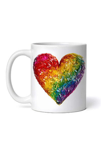 OEM Personalized white mug, Rainbow Heart Love, INOVATIX®. 330ml