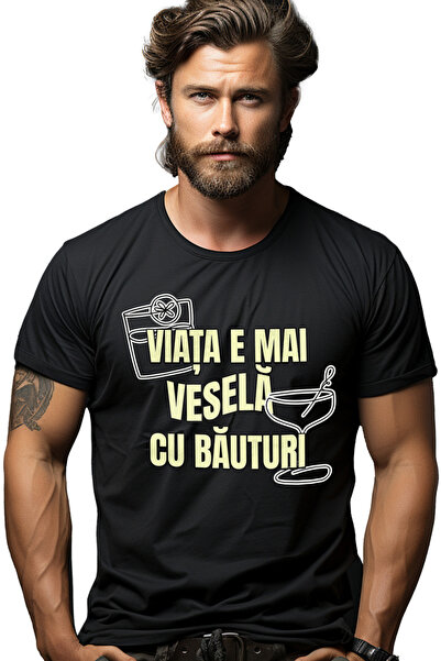 StoryGift Romania Tricou Barbati Viata E Mai Vesela Cu Bauturi Cocktail Alcoo...