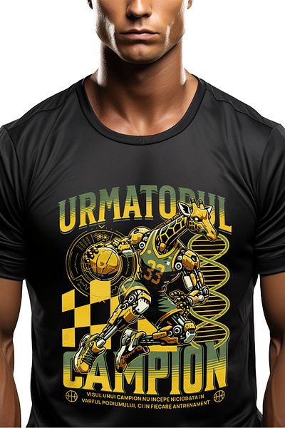 StoryGift Romania Men's T-Shirt The Next Basketball Champion - Robot Giraffe with Front Print, 100% Cotton
