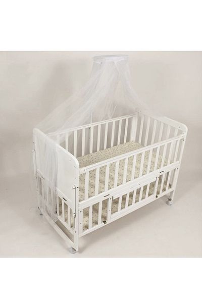 BabyCara Crib Wooden Multi-Purpose Rocking Baby Bed Height Adjustable With Side Doors And Mosquito Net 120x60