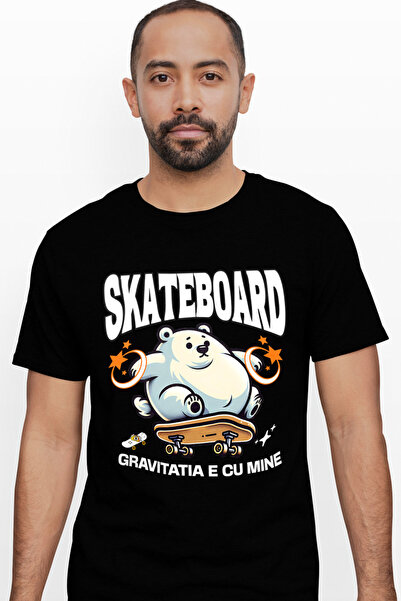 StoryGift Romania Tricou Barbati Urs Polar Pe Skateboard Gravitatia E Cu Mine...