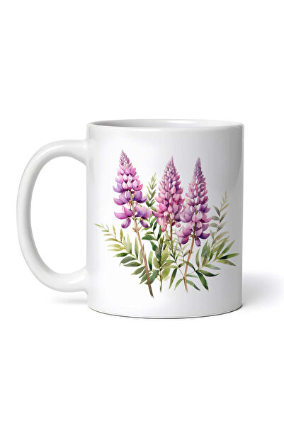 OEM Cană albă personalizată, Trei crengi de lupin înflorite, INOVATIX®. 330ml