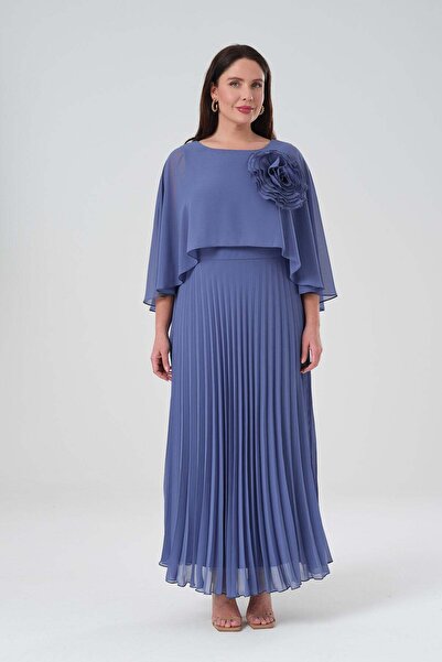 Gemko فستان تنورة بثنيات مع كيب - نيلي