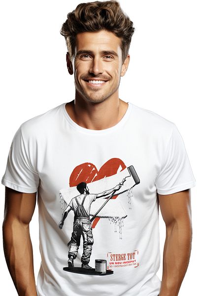 StoryGift Romania Tricou Barbati Zugrav Stergand Inima Dezamagit Dragoste Toxica Cu Imprimeu Pe Fata, 100% Stg