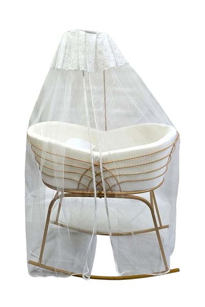 BabyCara Cradle High Quailty Cotton Fabric Newborn Baby Bed Rocking Iron With Mosquito Net White/Gold