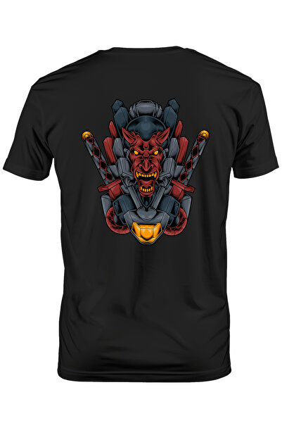 StoryGift Romania Tricou bărbătesc cu demon, robot, mecha, săbii, coarne, cyb...