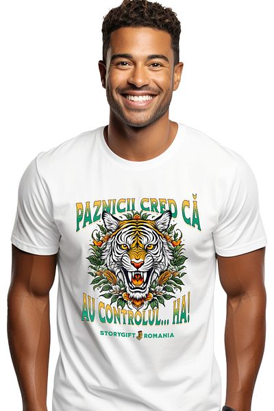StoryGift Romania Men's T-Shirt Angry Tiger Text Guards Think They're In Control, Prison Funny Animal D Stg