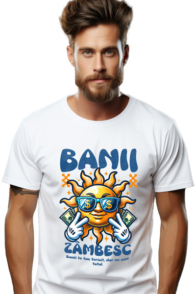 StoryGift Romania Ανδρικό T-shirt με στάμπα: Ήλιος με γυαλιά, Το χρήμα δεν εί...