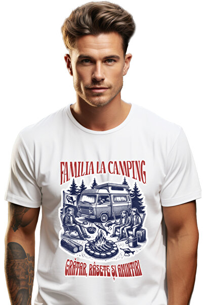 StoryGift Romania Tricou Barbati Familia La Camping Gratar, Rasete Si Amintir...