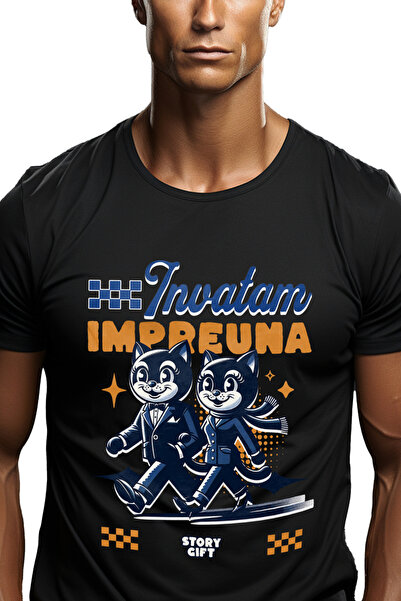 StoryGift Romania Tricou Barbati Cuplu Pisici Text Invatam Impreuna Cuplu San...