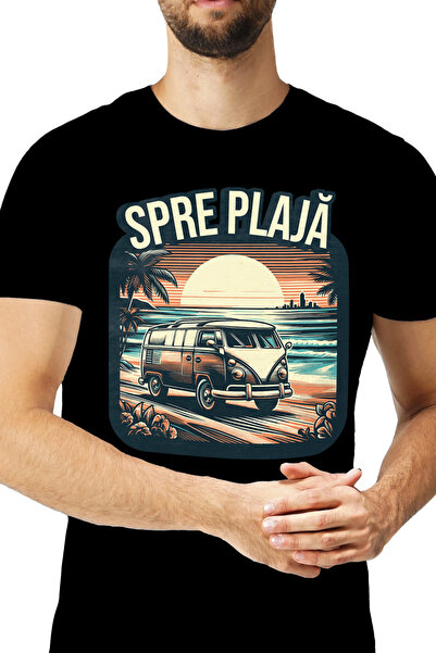 StoryGift Romania Tricou Barbati Spre Plaja Cu Caravana Aventura Apus De Soar...