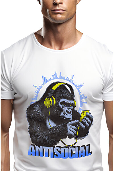 StoryGift Romania Tricou Barbati Gorila Ascultand Muzica Text Antisocial Cu I...