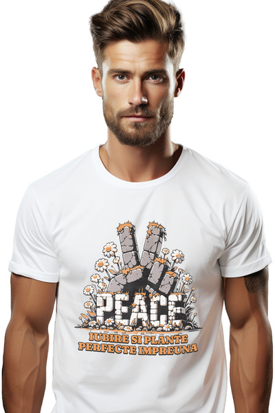 StoryGift Romania Tricou Barbati Semnul De Pace, Iubirea Si Plante Perfecte I...