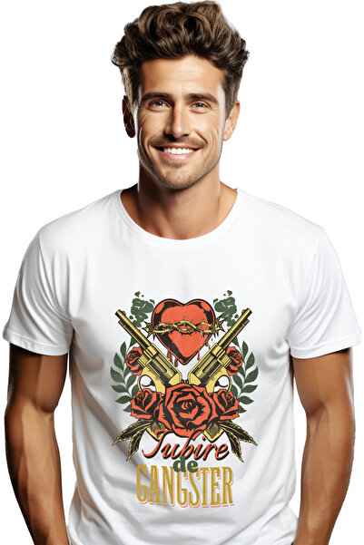 StoryGift Romania Tricou Barbati Iubire De Gangster Pistoale Inima Trandafiri...