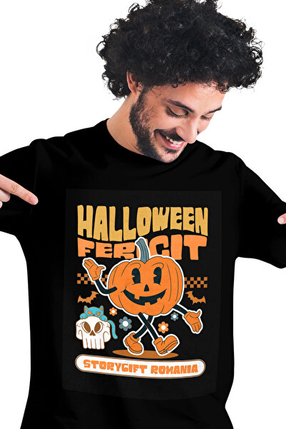 StoryGift Romania Tricou Barbati H4alloween Fericit Dovleac Zambitor Craniu C...