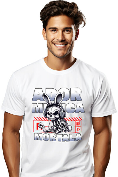 StoryGift Romania Tricou Barbati Iepure Schelete Ador Muzica Mortala Cu Impri...