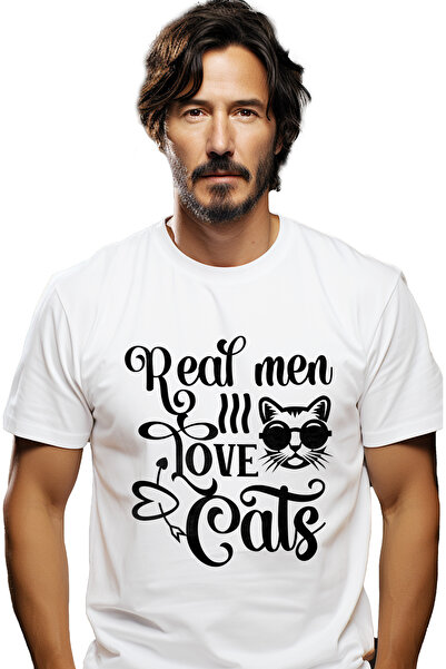 StoryGift Romania Tricou Barbati Cu Mesajul In Engleza "real Men Love Cats" -...