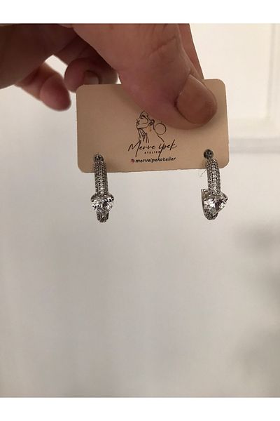 shop Stainless Steel Brand Silver Stone Mini Heart Detail Stainless Shiny Earrings