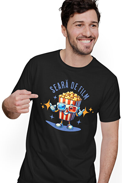 StoryGift Romania Tricou Barbati Seara De Film,popcord Cu Ochelari 3d Cu Impr...