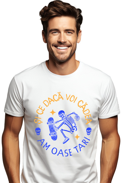 StoryGift Romania Tricou Barbati Schelete Pe Placa De Skateboard, Mesaj Haios...