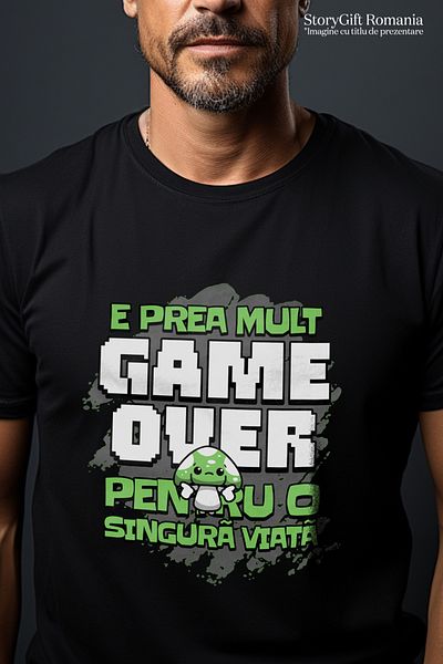 StoryGift Romania Men's Video Game T-Shirt Too Much 'Game Over' For A Single Life With Print On The Front, stg