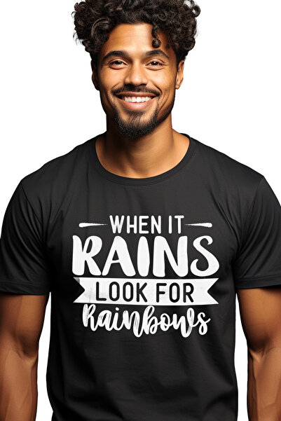 StoryGift Romania Tricou Barbati Cu Mesajul "when It Rains, Look For Rainbows...