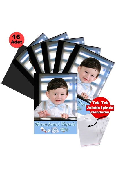 Elara Tasarım 1 Yaş Kişiye Özel Doğum Günü Magnet Hediye 5x7 16 Adet Tek Tek ...