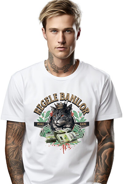 StoryGift Romania Tricou Barbati Regele Banilor - Pisica Cu Teanc De Bani Rom...